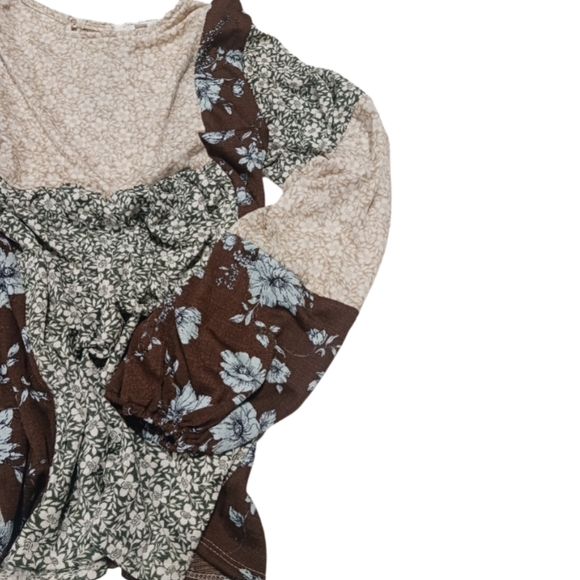 Ces Femme Cinnamon and Oatmeal Floral Patterned Blouse - Picture 1 of 2